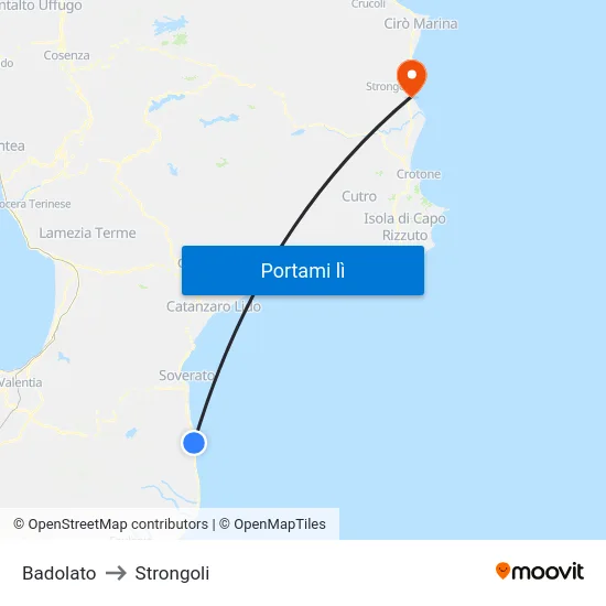 Badolato to Strongoli map