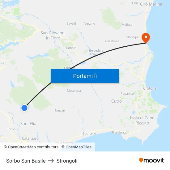 Sorbo San Basile to Strongoli map