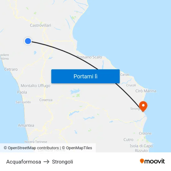 Acquaformosa to Strongoli map