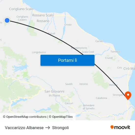 Vaccarizzo Albanese to Strongoli map