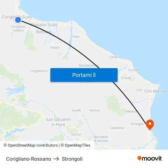 Corigliano-Rossano to Strongoli map