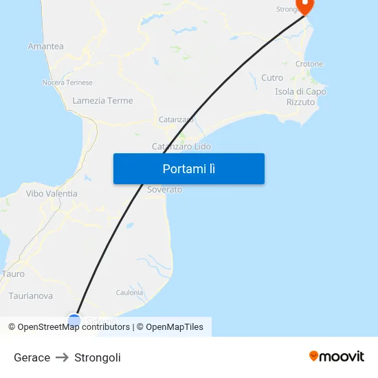 Gerace to Strongoli map