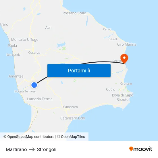 Martirano to Strongoli map