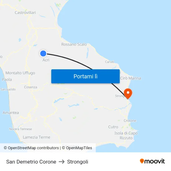 San Demetrio Corone to Strongoli map