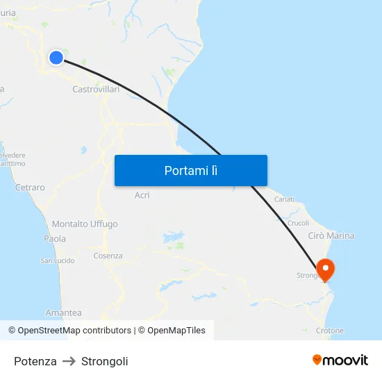 Potenza to Strongoli map