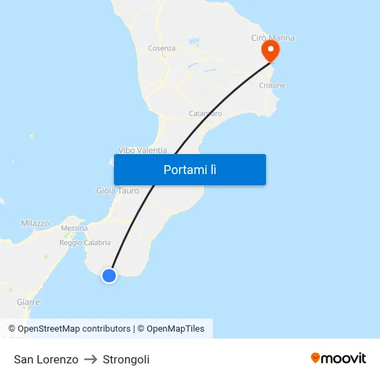 San Lorenzo to Strongoli map