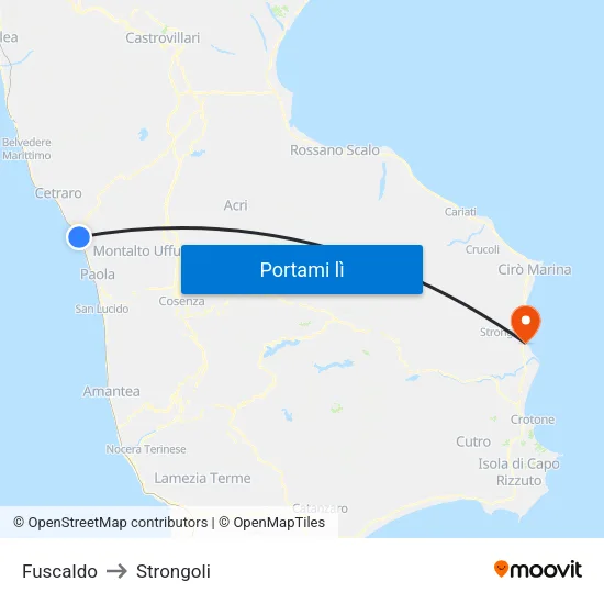 Fuscaldo to Strongoli map
