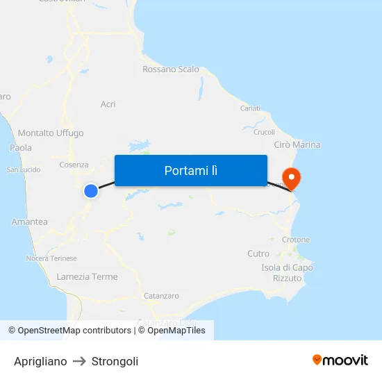 Aprigliano to Strongoli map