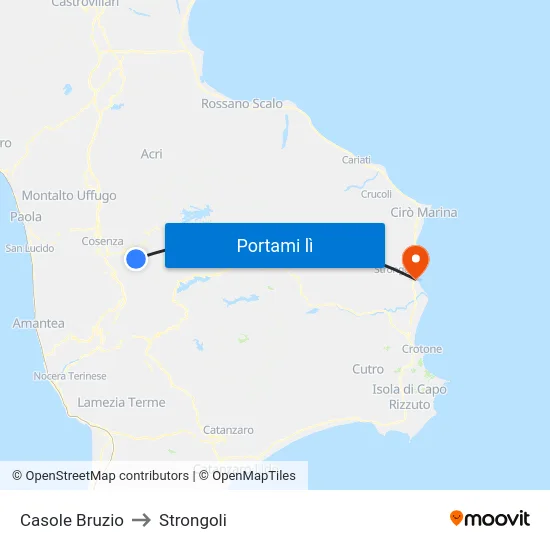 Casole Bruzio to Strongoli map