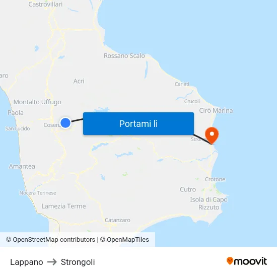 Lappano to Strongoli map