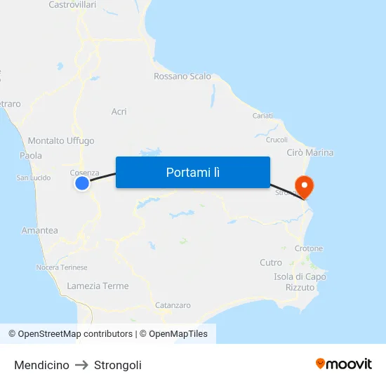 Mendicino to Strongoli map