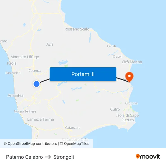 Paterno Calabro to Strongoli map