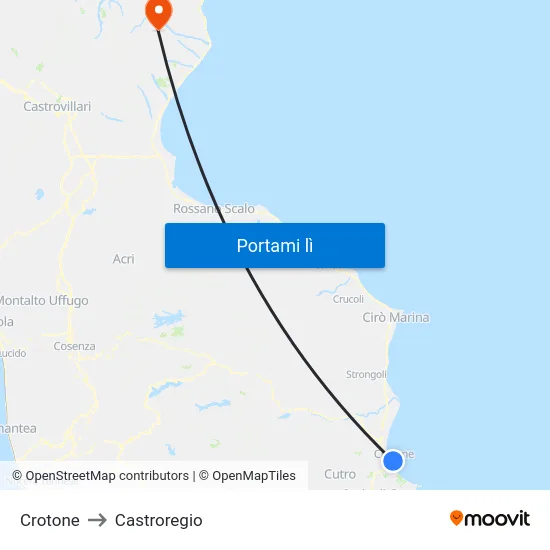 Crotone to Castroregio map