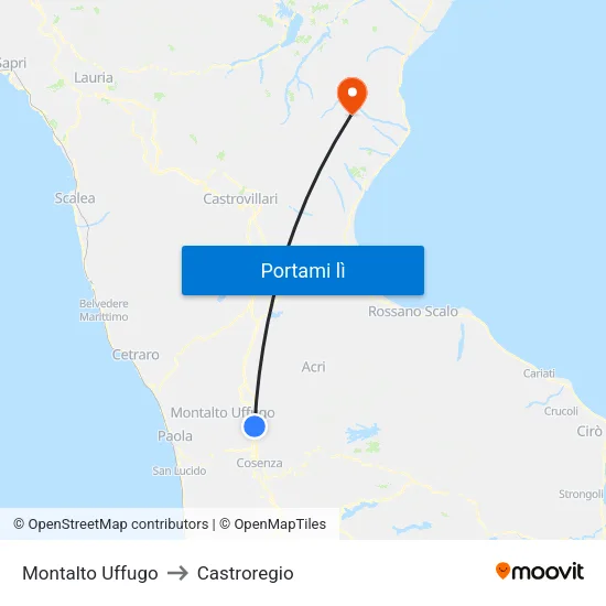 Montalto Uffugo to Castroregio map