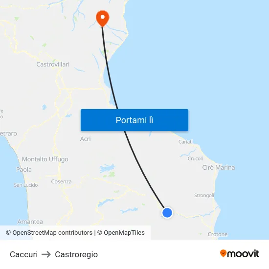 Caccuri to Castroregio map