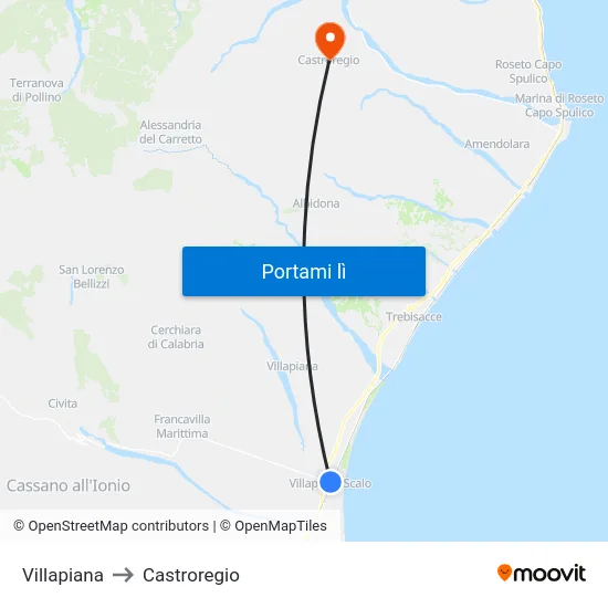 Villapiana to Castroregio map