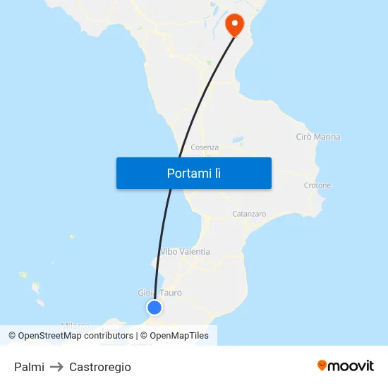Palmi to Castroregio map