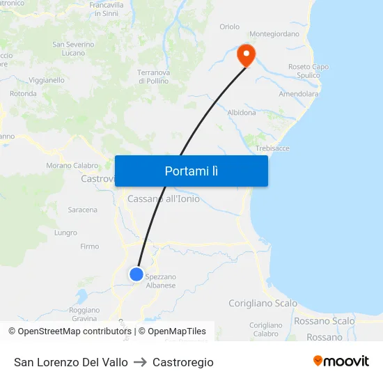 San Lorenzo Del Vallo to Castroregio map