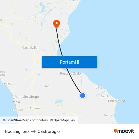Bocchigliero to Castroregio map