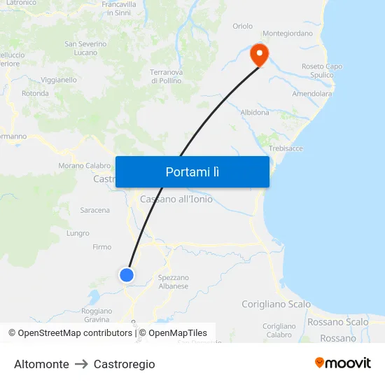 Altomonte to Castroregio map