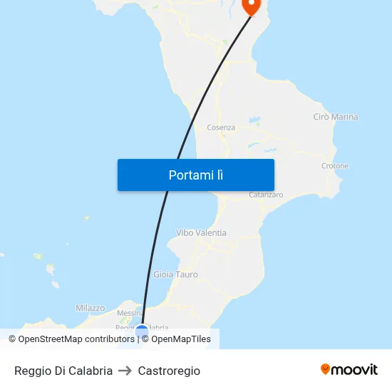 Reggio Di Calabria to Castroregio map