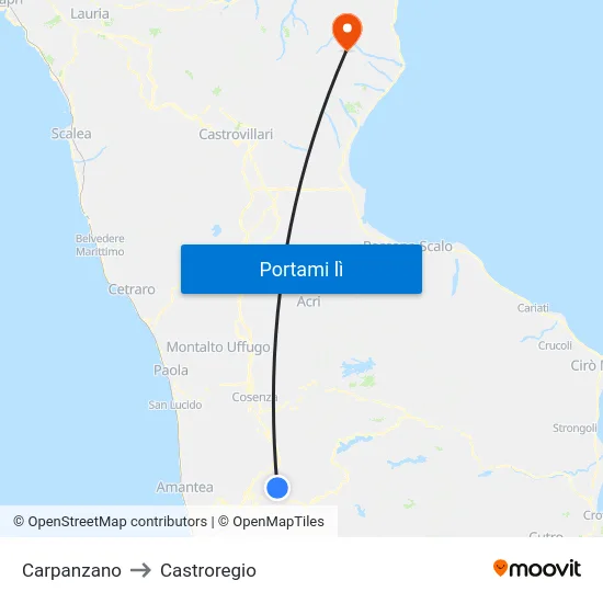 Carpanzano to Castroregio map
