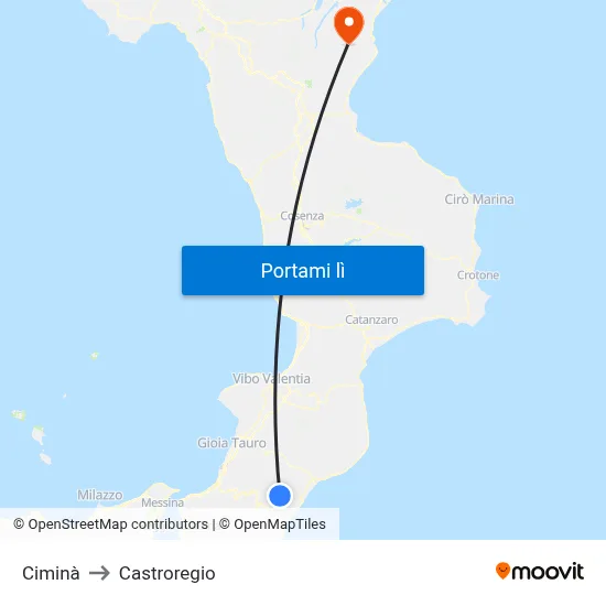 Ciminà to Castroregio map