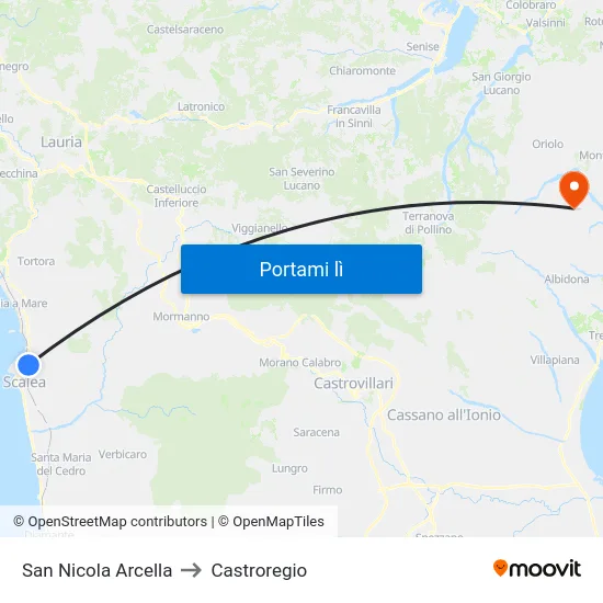 San Nicola Arcella to Castroregio map