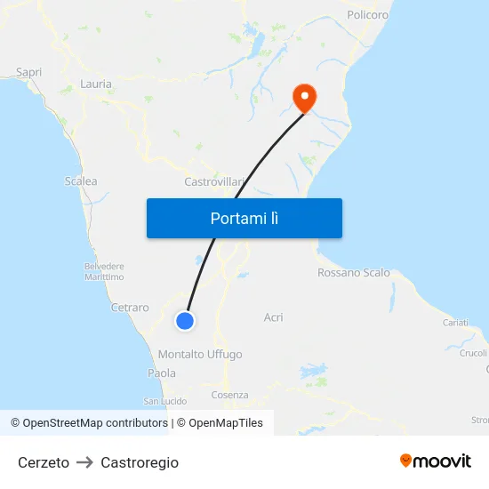 Cerzeto to Castroregio map