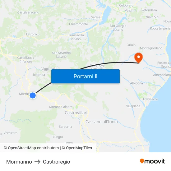 Mormanno to Castroregio map