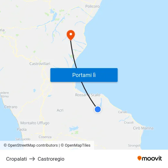 Cropalati to Castroregio map
