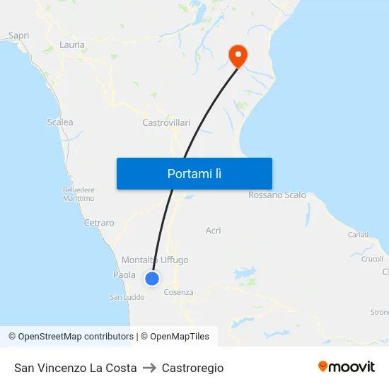 San Vincenzo La Costa to Castroregio map