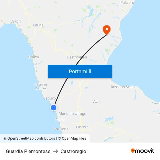 Guardia Piemontese to Castroregio map