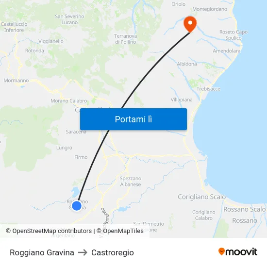 Roggiano Gravina to Castroregio map