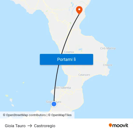 Gioia Tauro to Castroregio map