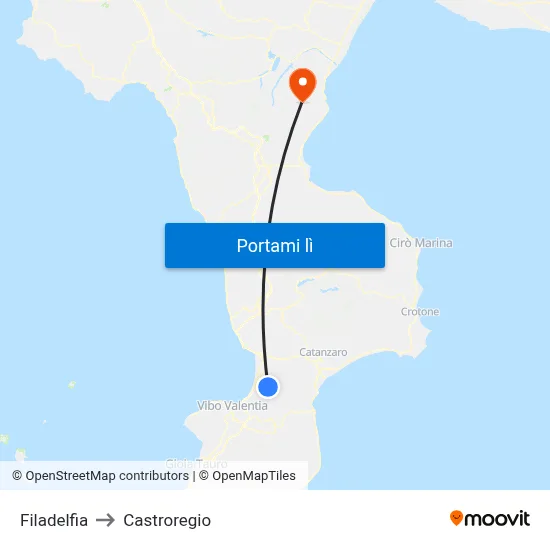 Filadelfia to Castroregio map
