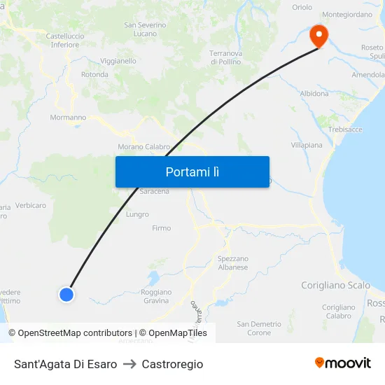 Sant'Agata Di Esaro to Castroregio map
