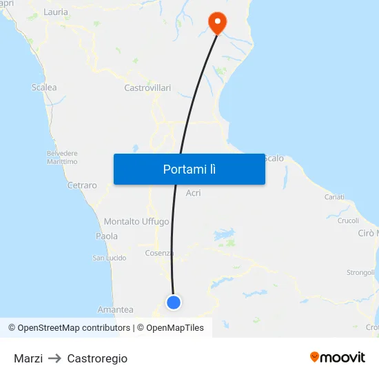 Marzi to Castroregio map