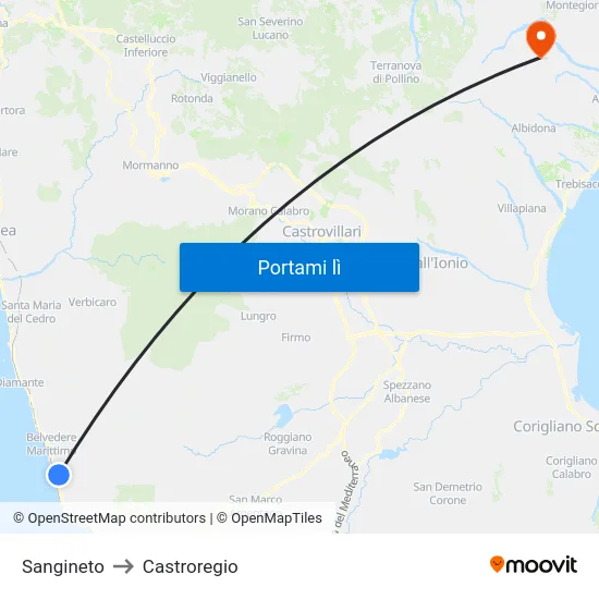 Sangineto to Castroregio map
