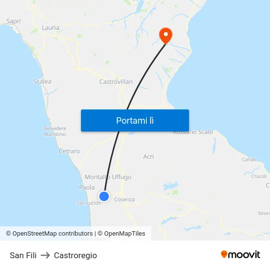 San Fili to Castroregio map