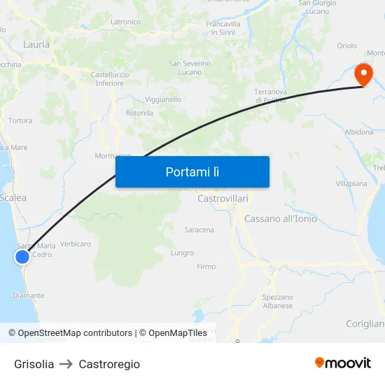 Grisolia to Castroregio map