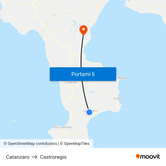 Catanzaro to Castroregio map
