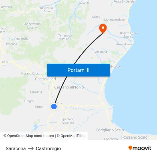 Saracena to Castroregio map