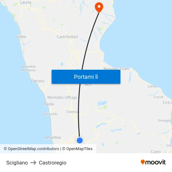 Scigliano to Castroregio map