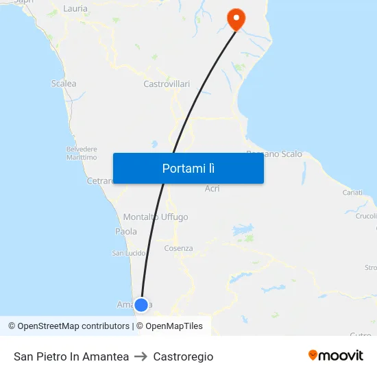 San Pietro In Amantea to Castroregio map