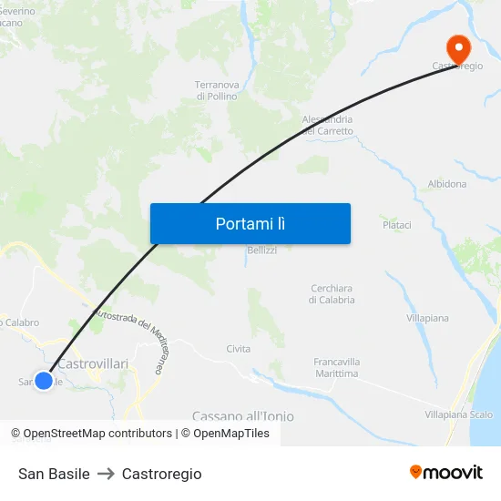 San Basile to Castroregio map