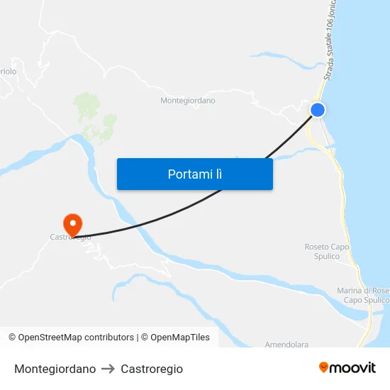 Montegiordano to Castroregio map