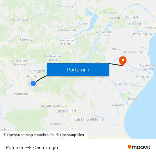 Potenza to Castroregio map