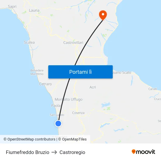Fiumefreddo Bruzio to Castroregio map