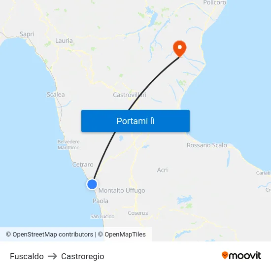 Fuscaldo to Castroregio map